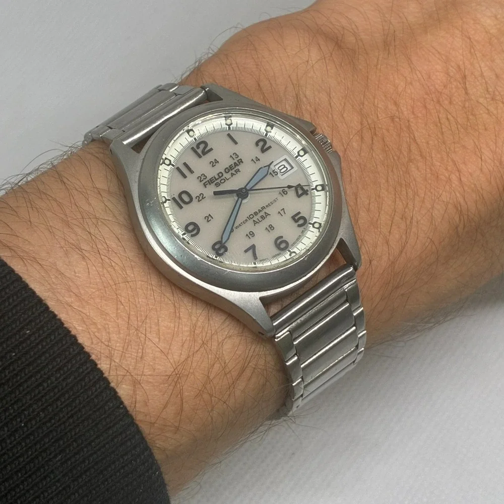 Vintage Seiko Alba Field Gear Solar V145-0B30 Military Men Watch- Working!